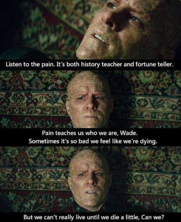 Listen to the pain. It&#039;s both history teacher and fortune teller. Pain teaches us who we are, Wade.
